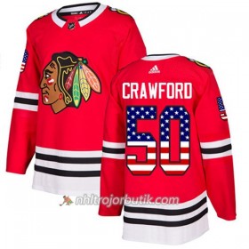 Män Ishockey Chicago Blackhawks Tröja Corey Crawford 50 Adidas 2017-2018 Röd USA Flag Fashion Authentic